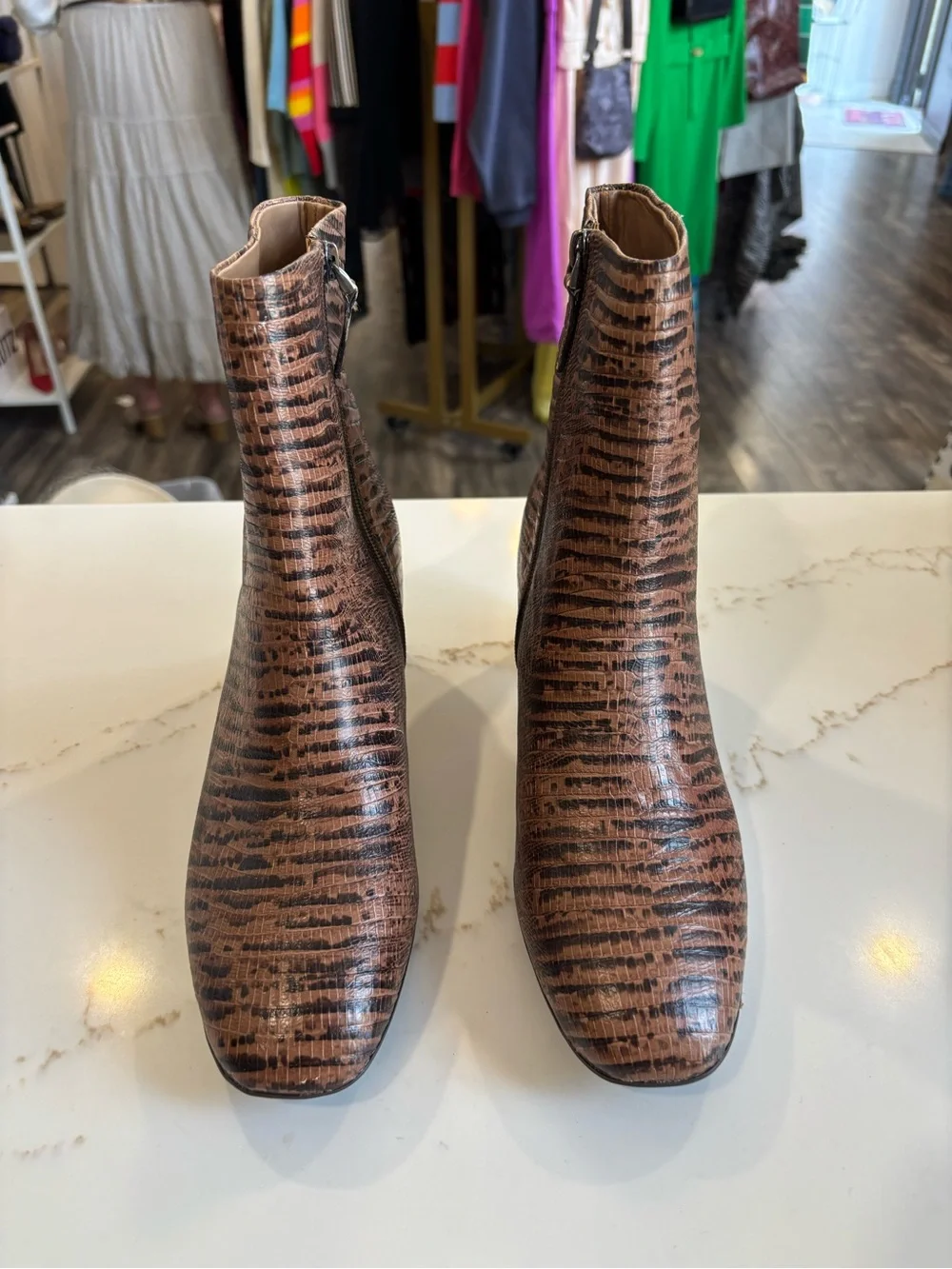 AEROSOLES Brown Textured Ankle Booties with Block Heel